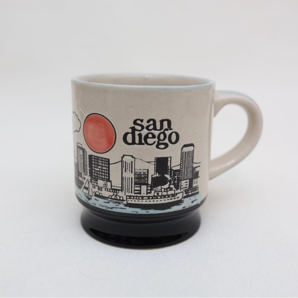 Vintage San Diego Stoneware Skyline Mug Cream and Black with Raised Design